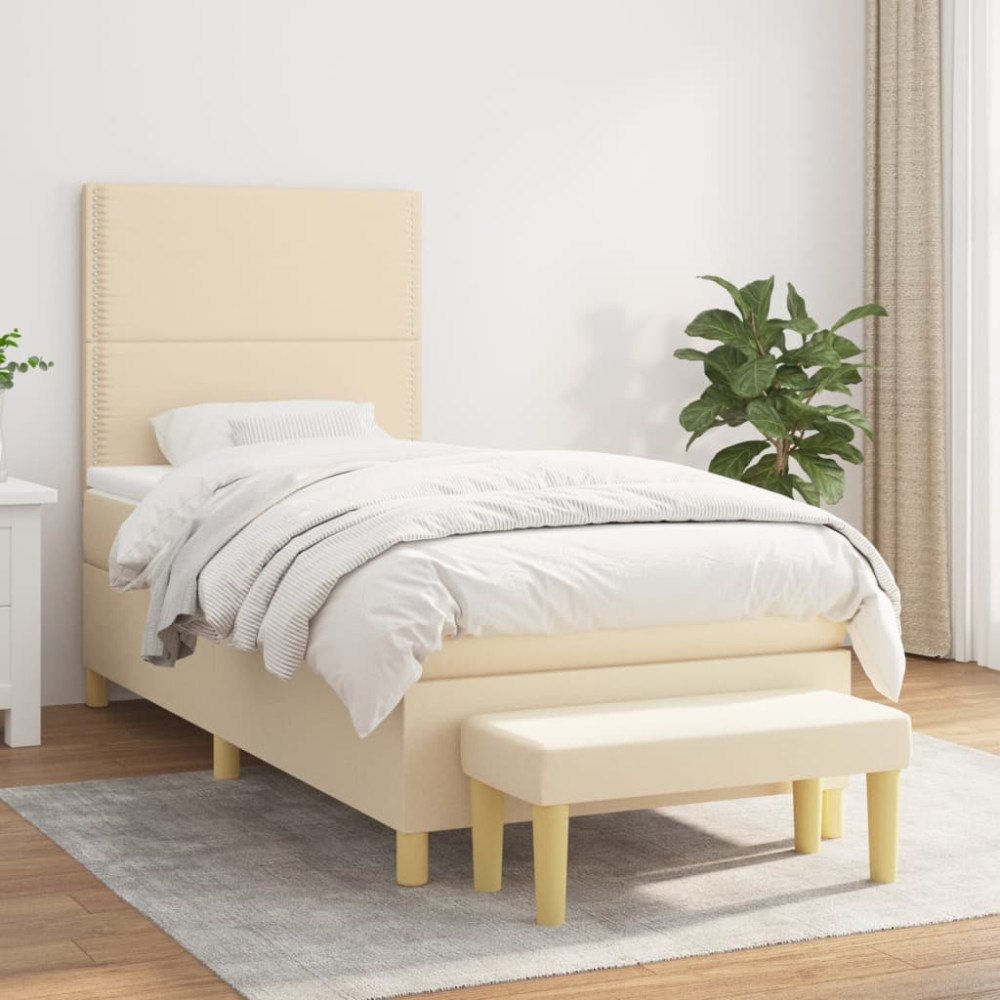 vidaXL Ramsäng med madrass gräddvit 90x200 cm tyg