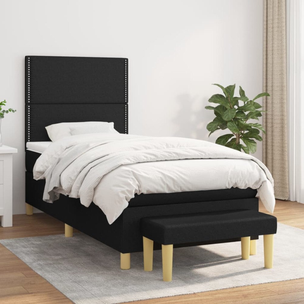 vidaXL Ramsäng med madrass svart 100x200 cm tyg