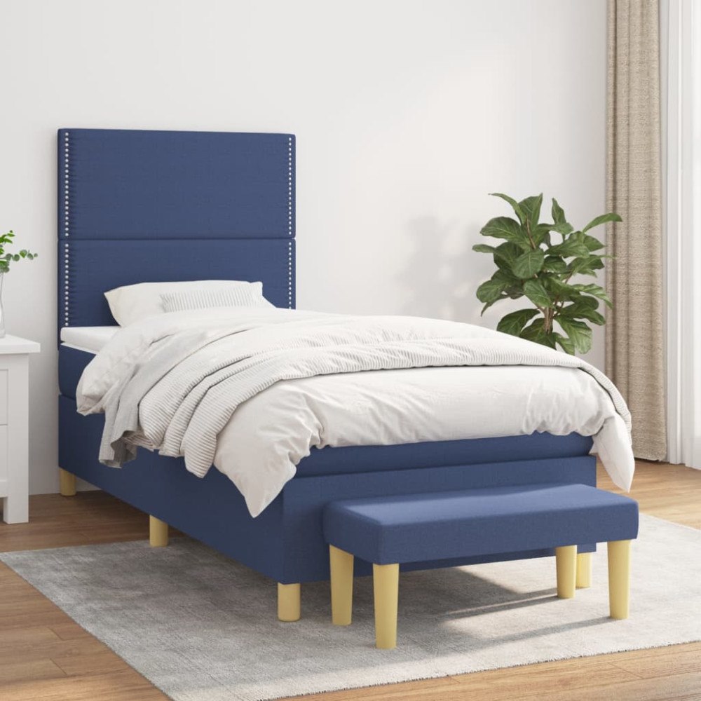 vidaXL Ramsäng med madrass blå 100x200 cm tyg