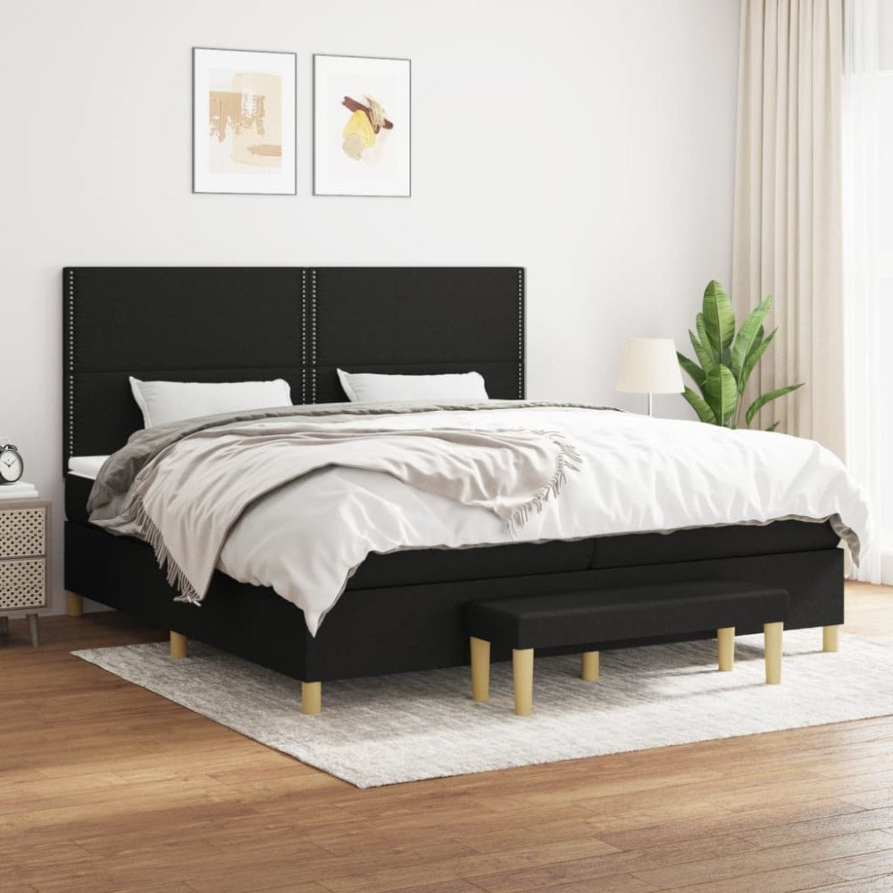 vidaXL Ramsäng med madrass svart 200x200 cm tyg