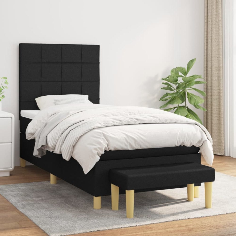 vidaXL Ramsäng med madrass svart 90x190 cm tyg