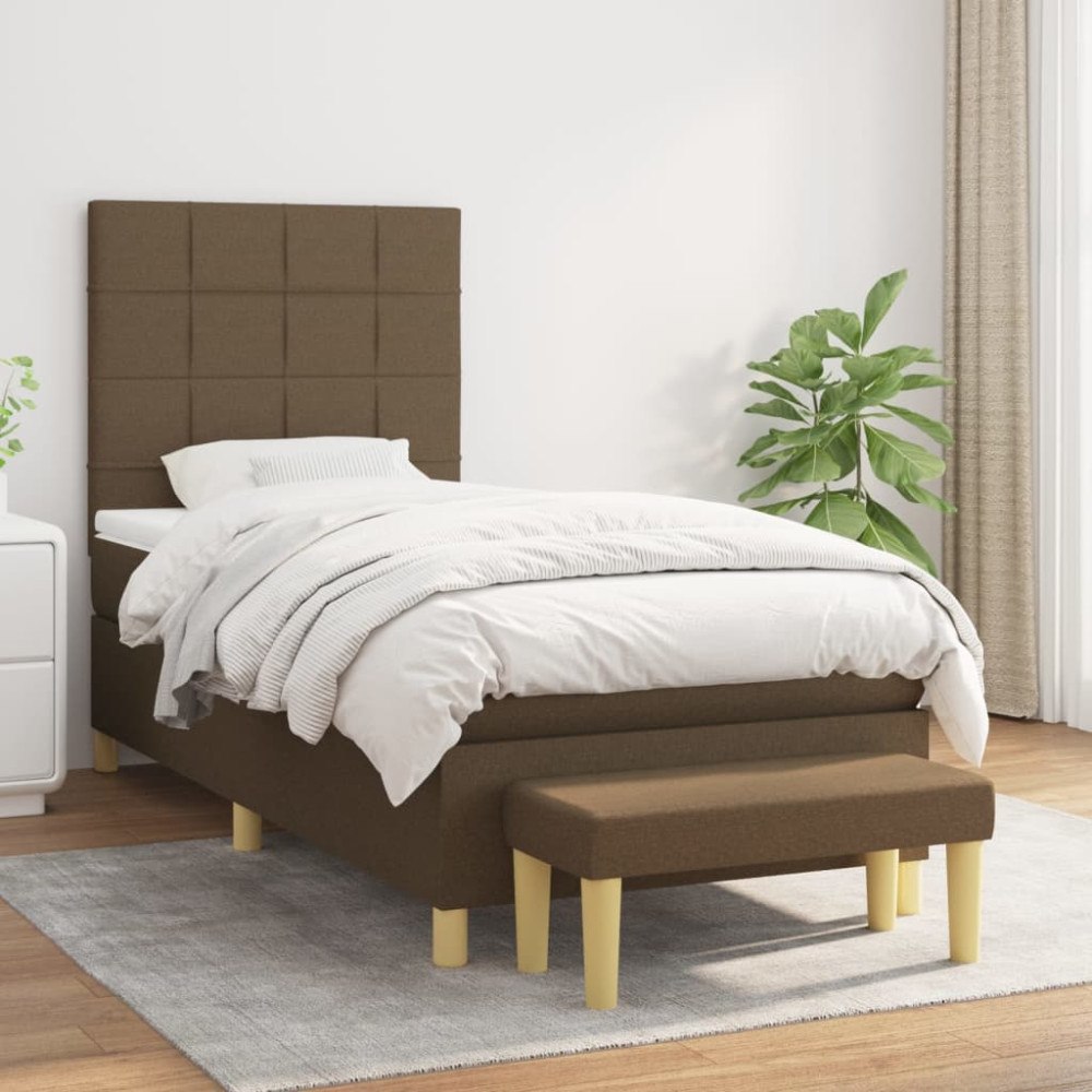 vidaXL Ramsäng med madrass mörkbrun 90x190 cm tyg