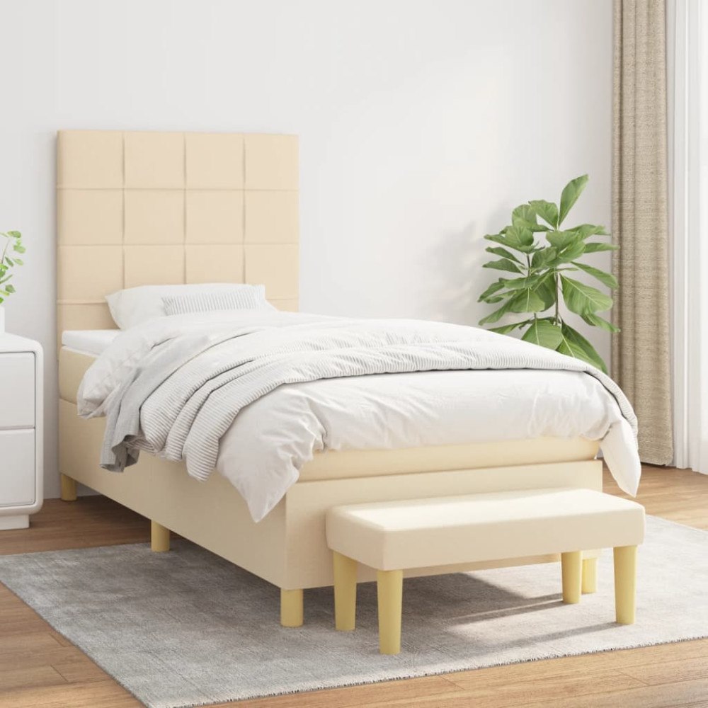 vidaXL Ramsäng med madrass gräddvit 90x190 cm tyg