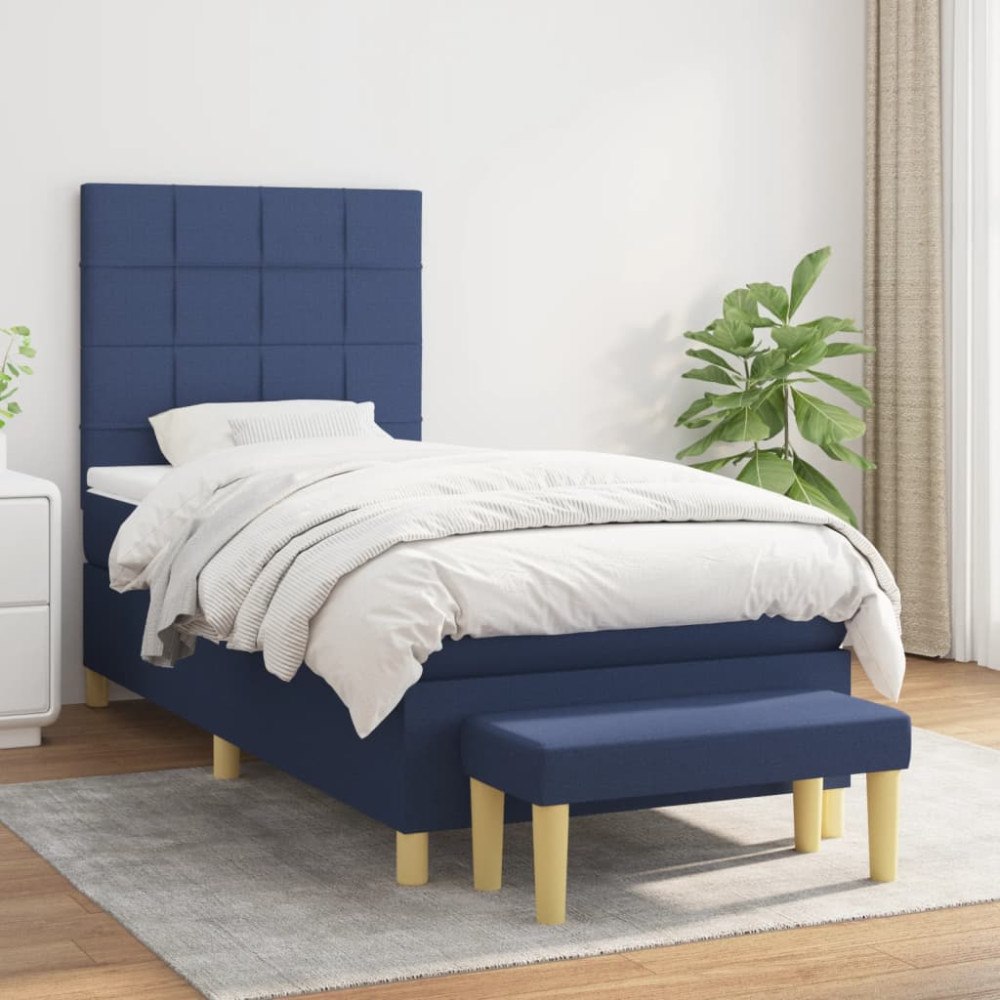 vidaXL Ramsäng med madrass blå 90x190 cm tyg