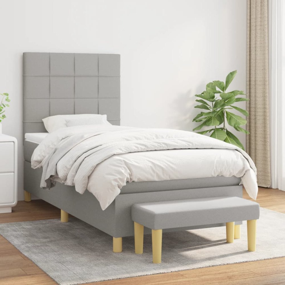 vidaXL Ramsäng med madrass ljusgrå 90x200 cm tyg