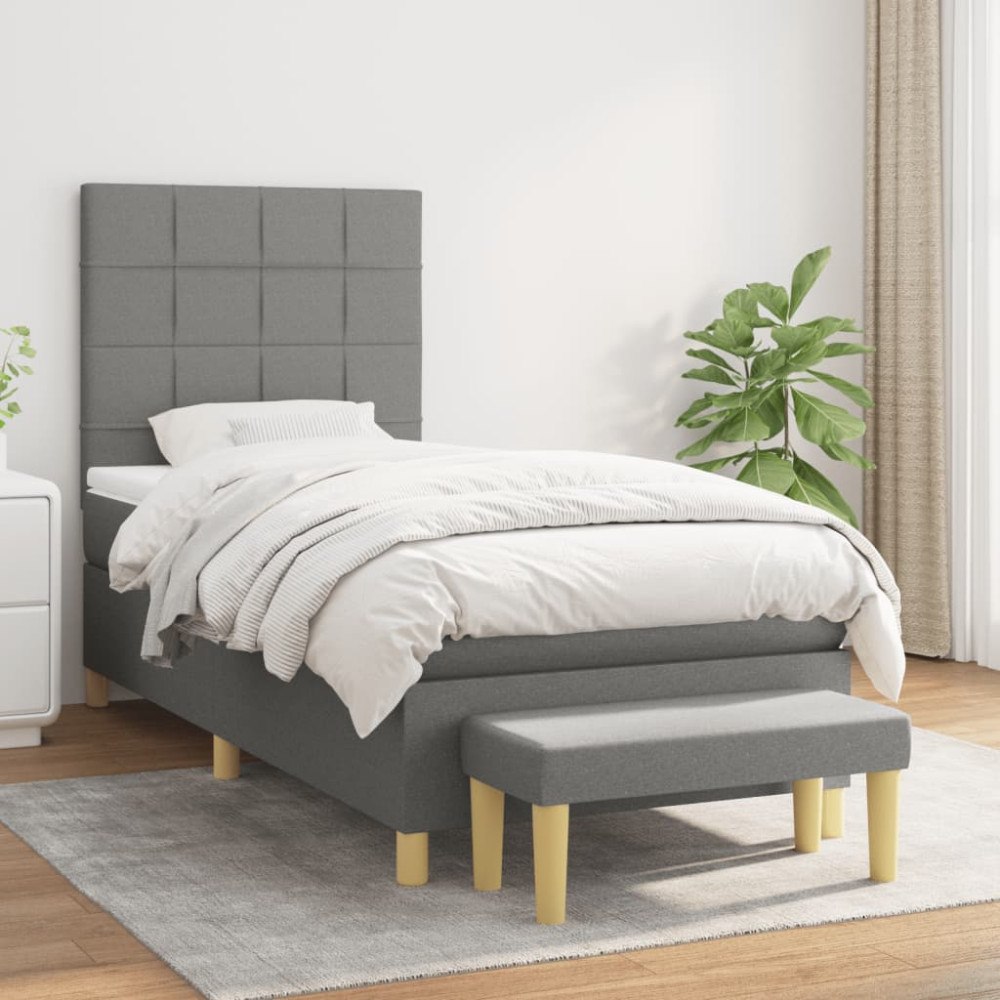 vidaXL Ramsäng med madrass mörkgrå 90x200 cm tyg