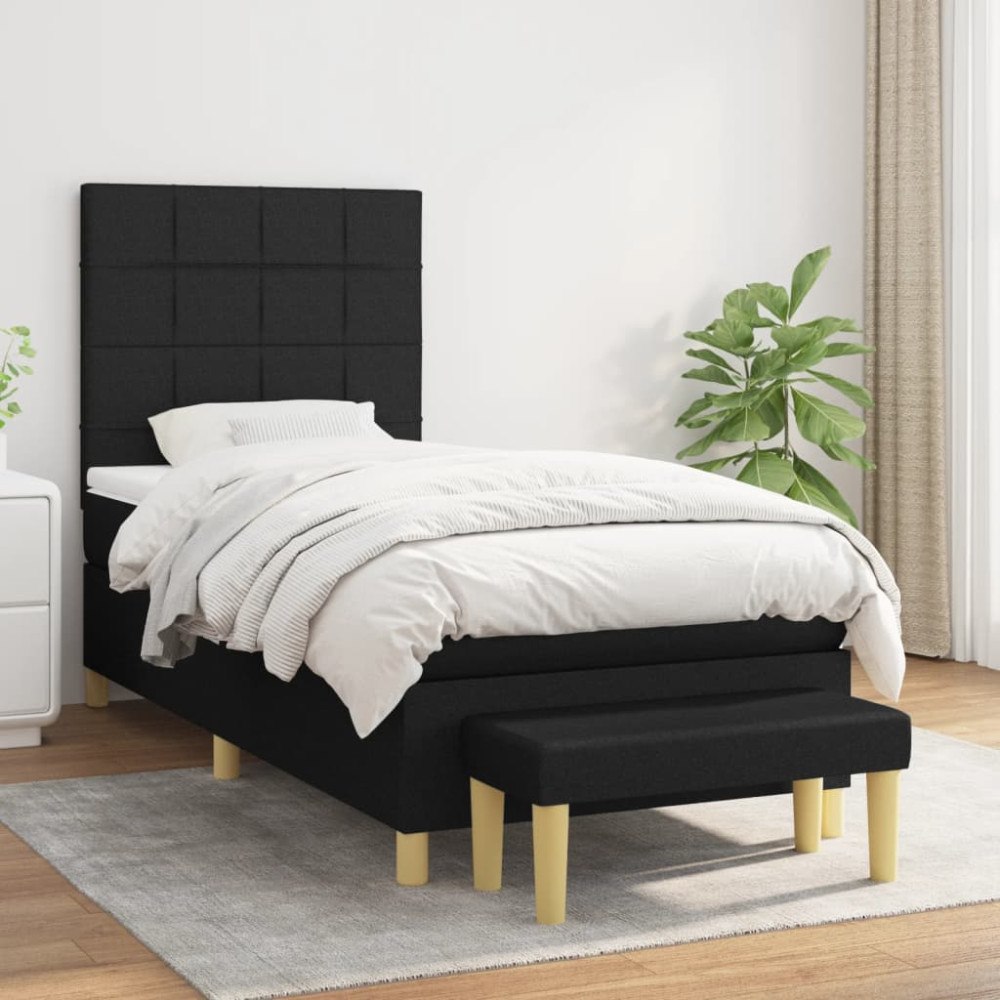 vidaXL Ramsäng med madrass svart 90x200 cm tyg