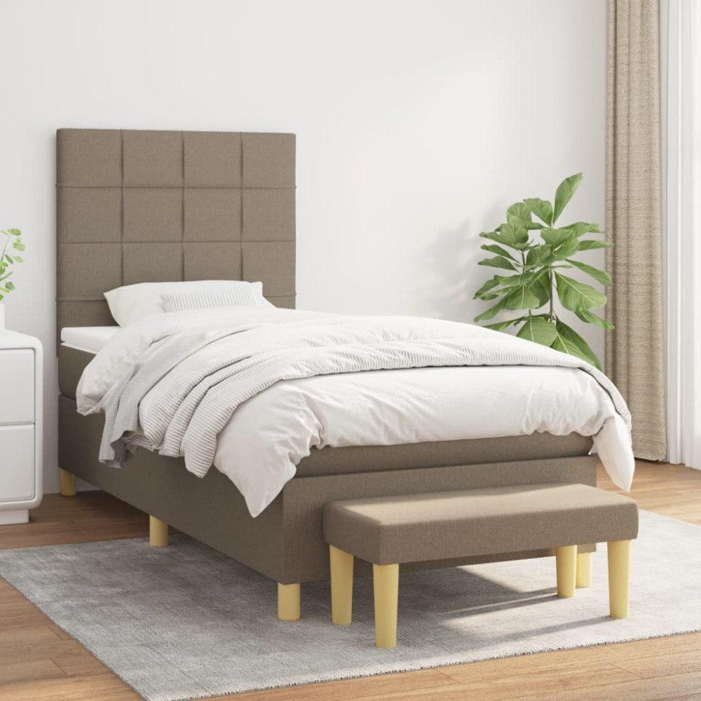 vidaXL Ramsäng med madrass taupe 90x200 cm tyg