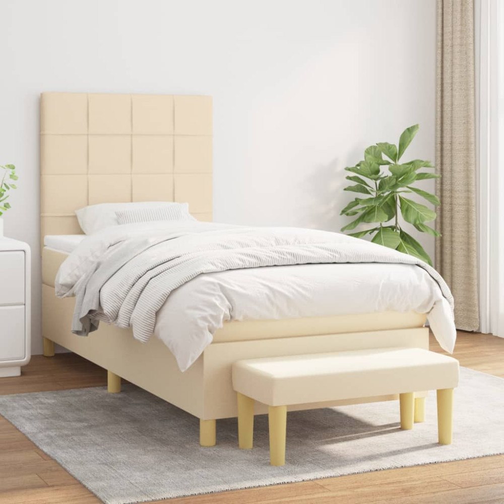 vidaXL Ramsäng med madrass gräddvit 90x200 cm tyg
