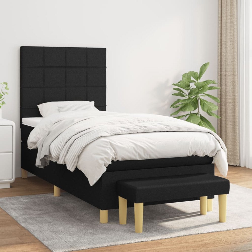vidaXL Ramsäng med madrass svart 100x200 cm tyg