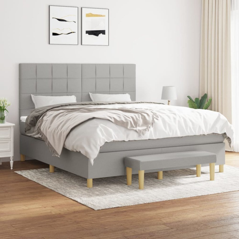 vidaXL Ramsäng med madrass ljusgrå 160x200 cm tyg