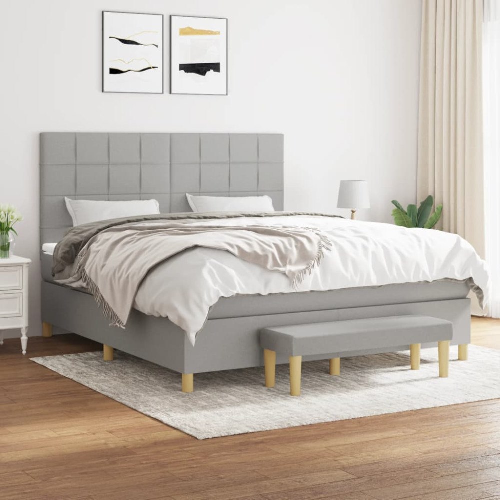 vidaXL Ramsäng med madrass ljusgrå 180x200 cm tyg