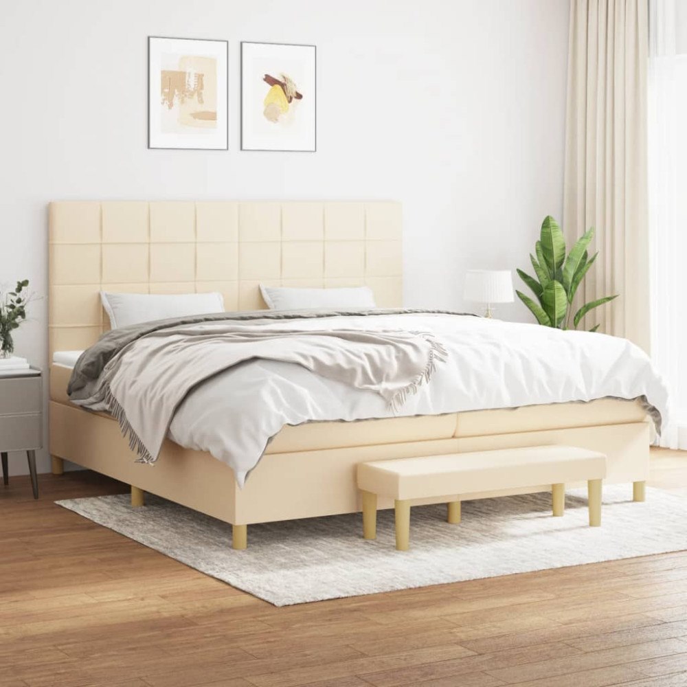 vidaXL Ramsäng med madrass gräddvit 200x200 cm tyg