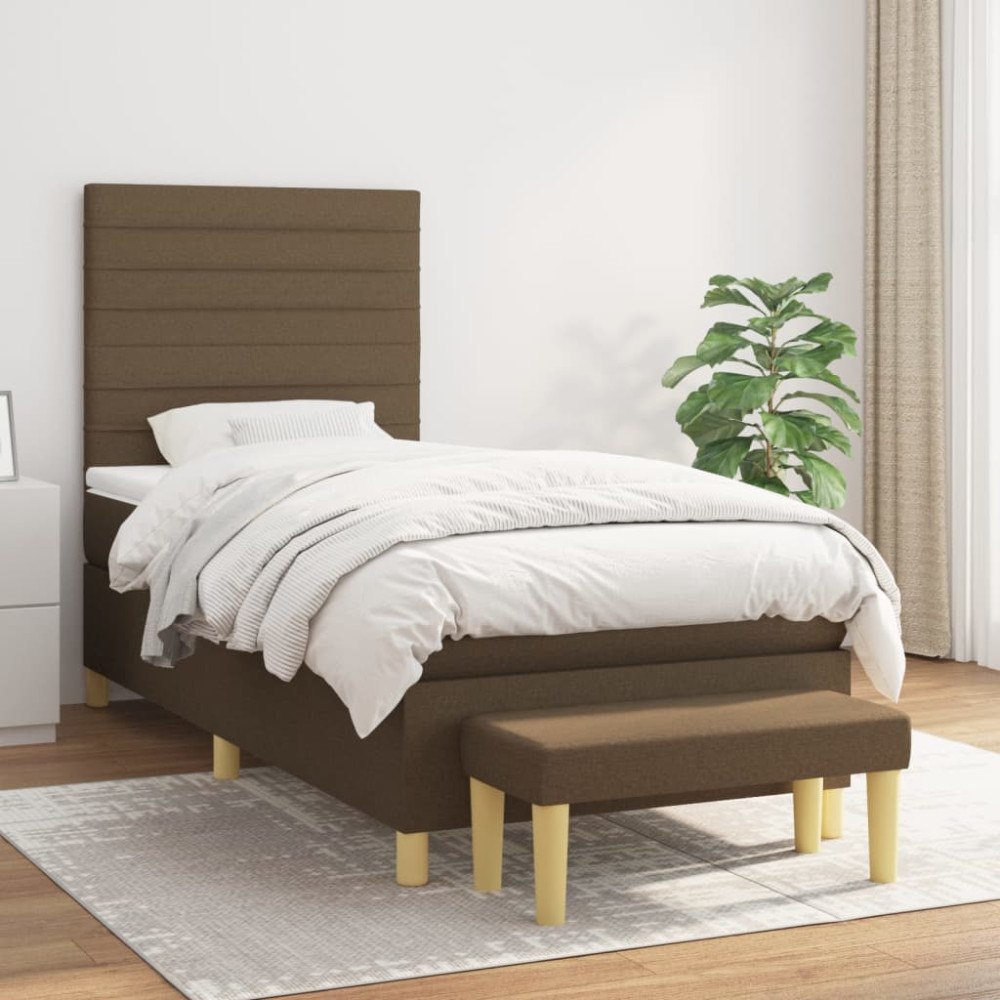 vidaXL Ramsäng med madrass mörkbrun 90x190 cm tyg