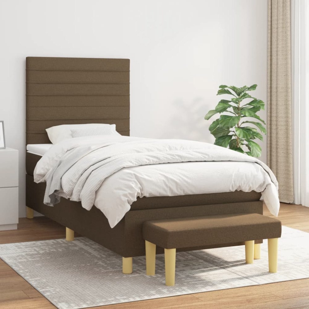 vidaXL Ramsäng med madrass mörkbrun 90x190 cm tyg