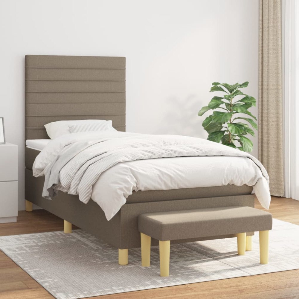 vidaXL Ramsäng med madrass taupe 90x190 cm tyg