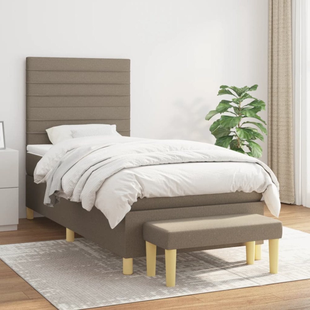 vidaXL Ramsäng med madrass taupe 90x200 cm tyg
