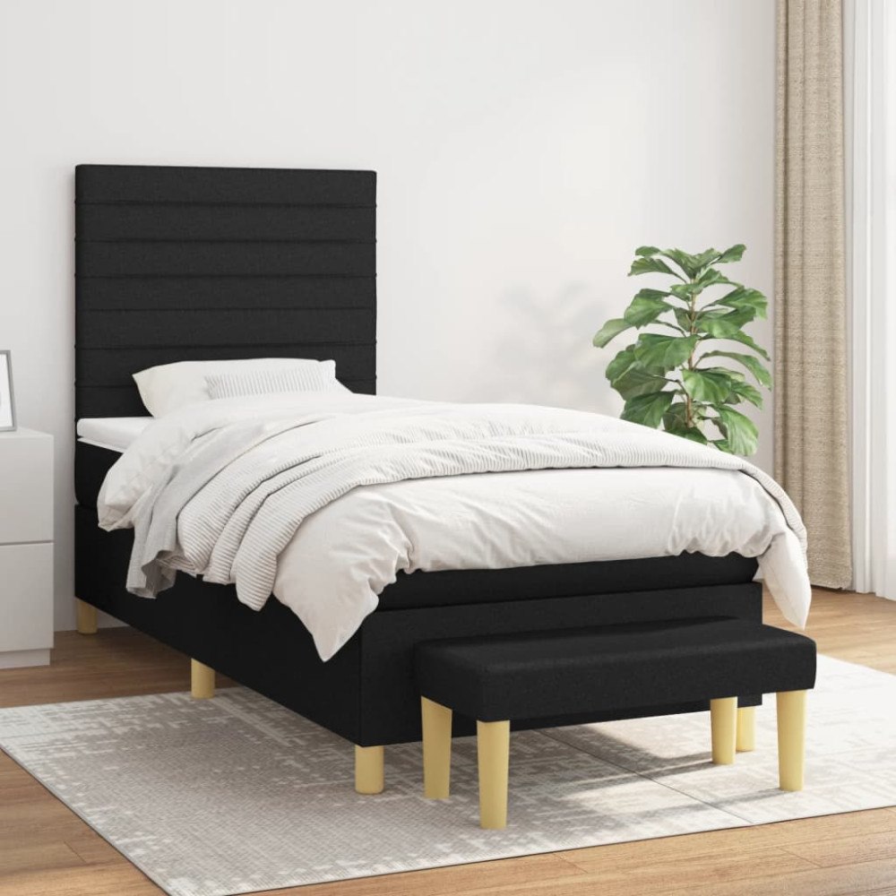 vidaXL Ramsäng med madrass svart 100x200 cm tyg