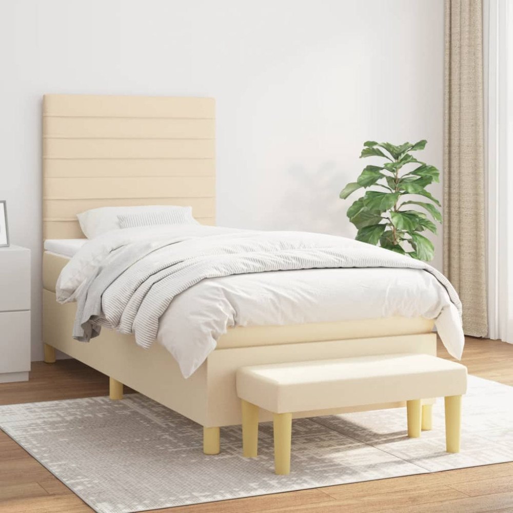 vidaXL Ramsäng med madrass gräddvit 100x200 cm tyg