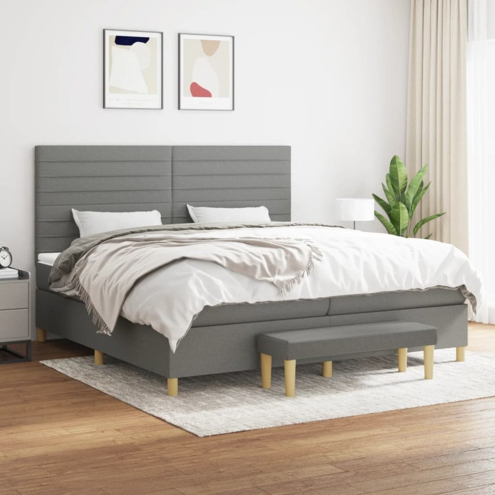 vidaXL Ramsäng med madrass mörkgrå 200x200 cm tyg