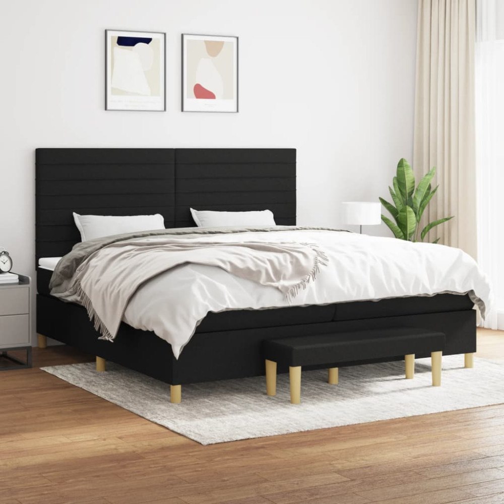 vidaXL Ramsäng med madrass svart 200x200 cm tyg