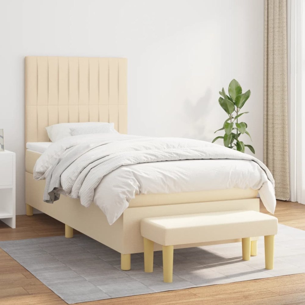 vidaXL Ramsäng med madrass gräddvit 90x190 cm tyg