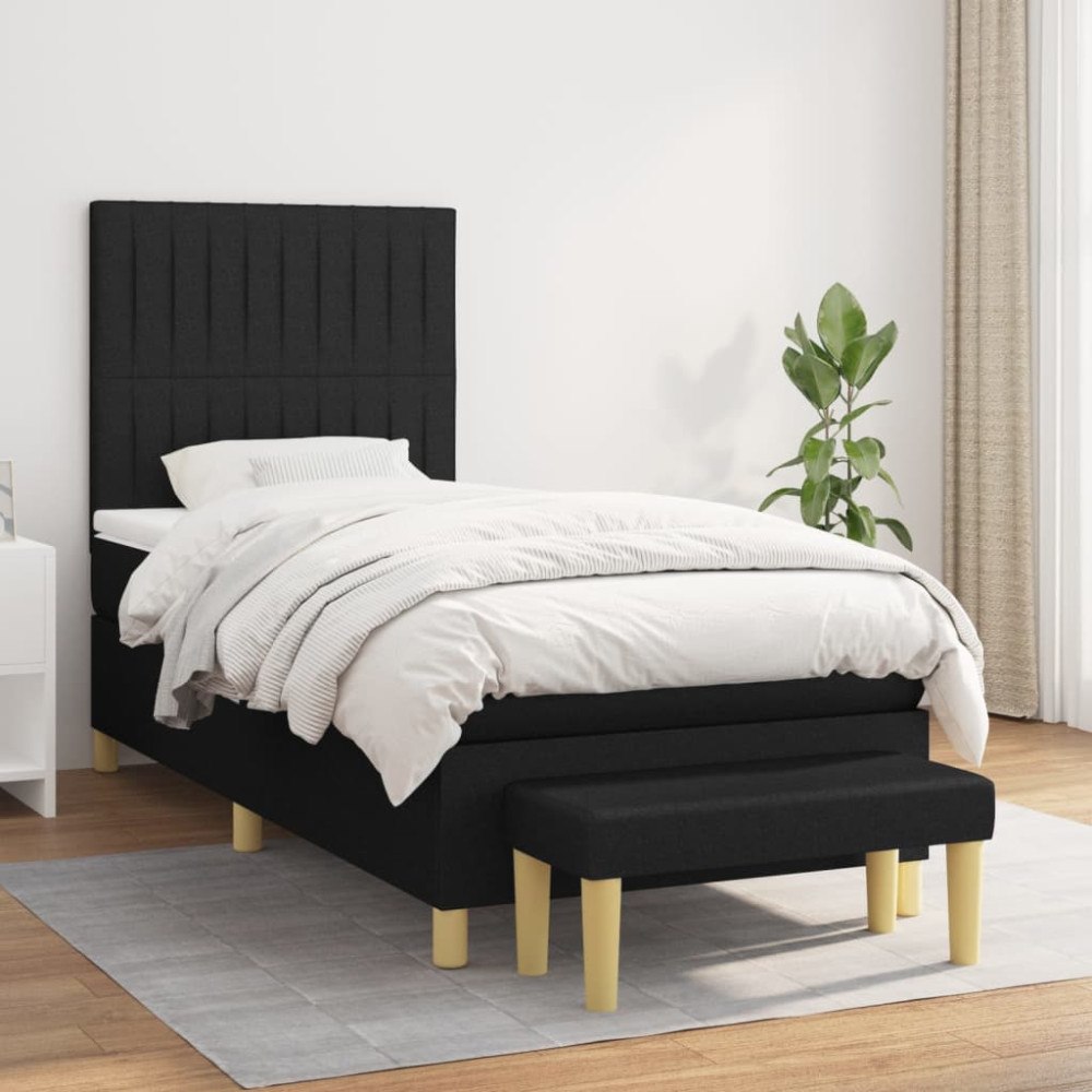 vidaXL Ramsäng med madrass svart 90x200 cm tyg