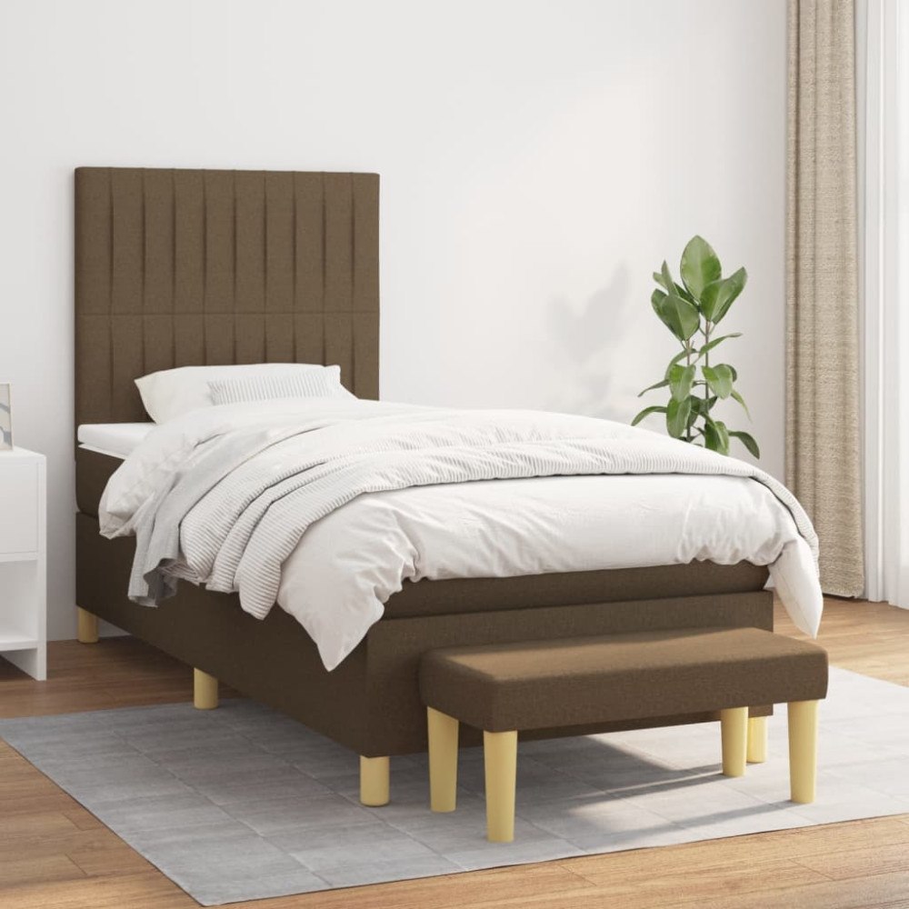 vidaXL Ramsäng med madrass mörkbrun 90x200 cm tyg