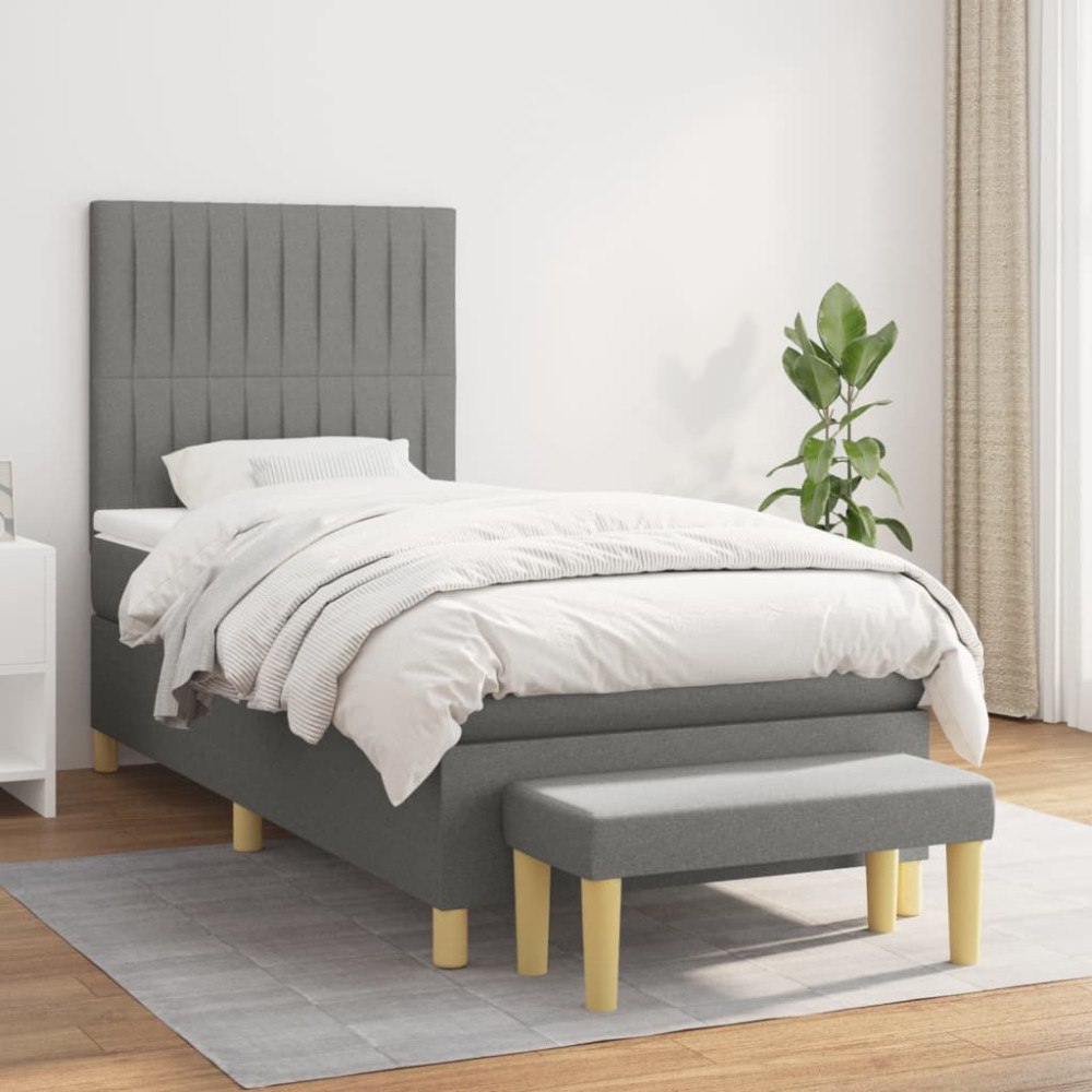 vidaXL Ramsäng med madrass mörkgrå 100x200 cm tyg