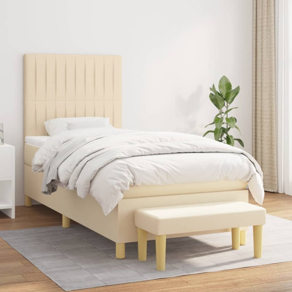 vidaXL Ramsäng med madrass gräddvit 100x200 cm tyg