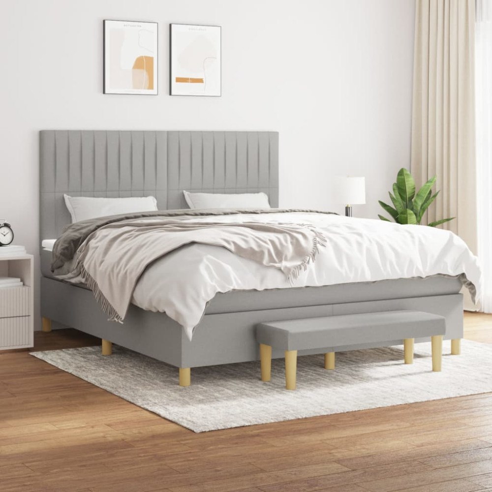vidaXL Ramsäng med madrass ljusgrå 160x200 cm tyg