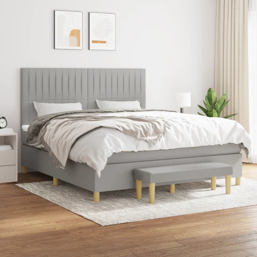 vidaXL Ramsäng med madrass ljusgrå 180x200 cm tyg