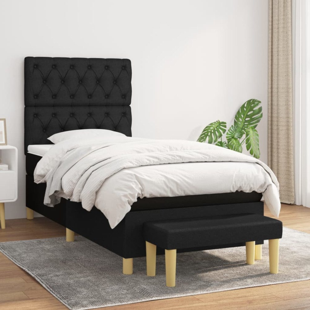 vidaXL Ramsäng med madrass svart 80x200 cm tyg