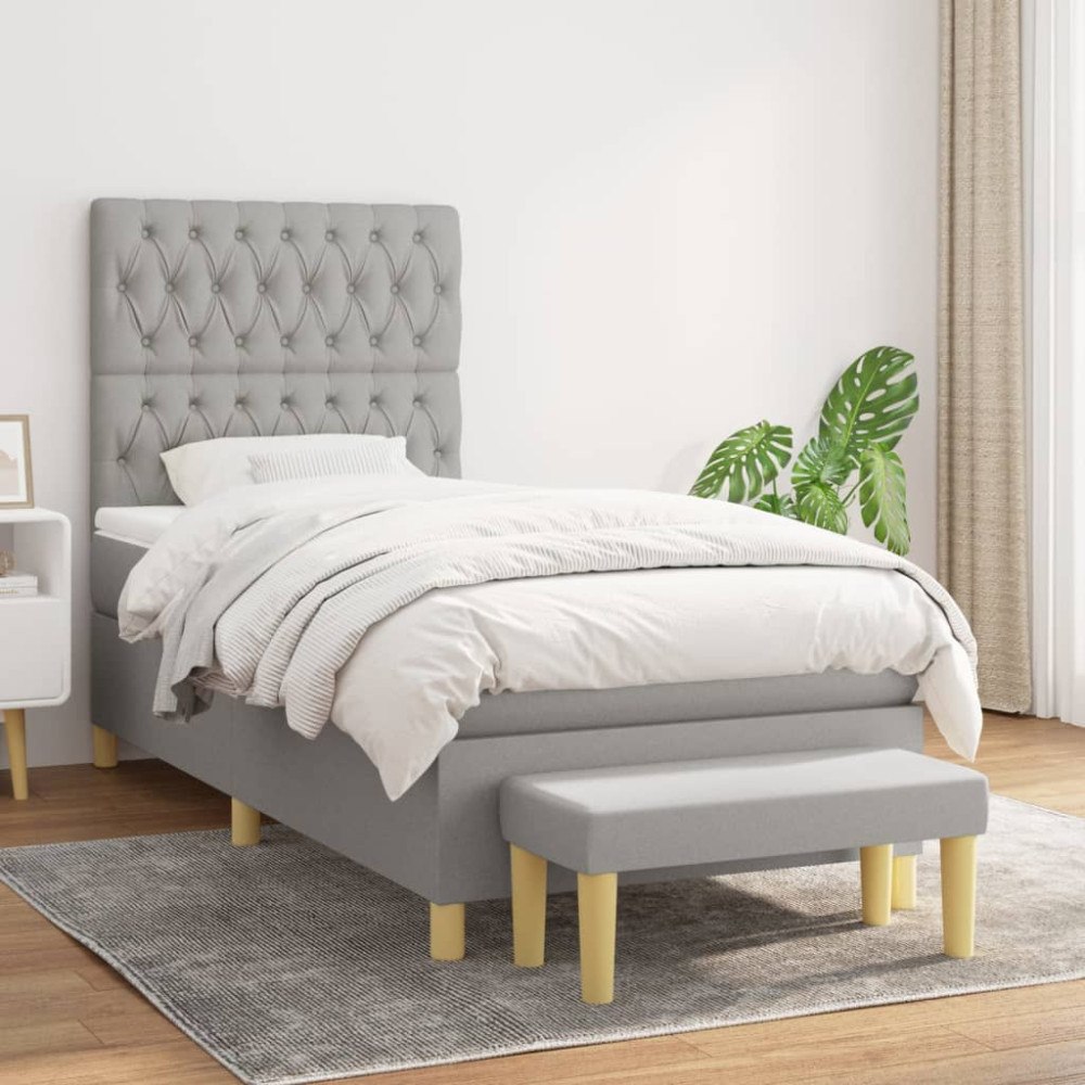 vidaXL Ramsäng med madrass ljusgrå 90x190 cm tyg