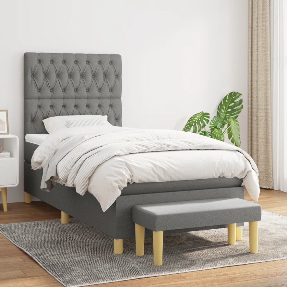 vidaXL Ramsäng med madrass mörkgrå 90x190 cm tyg