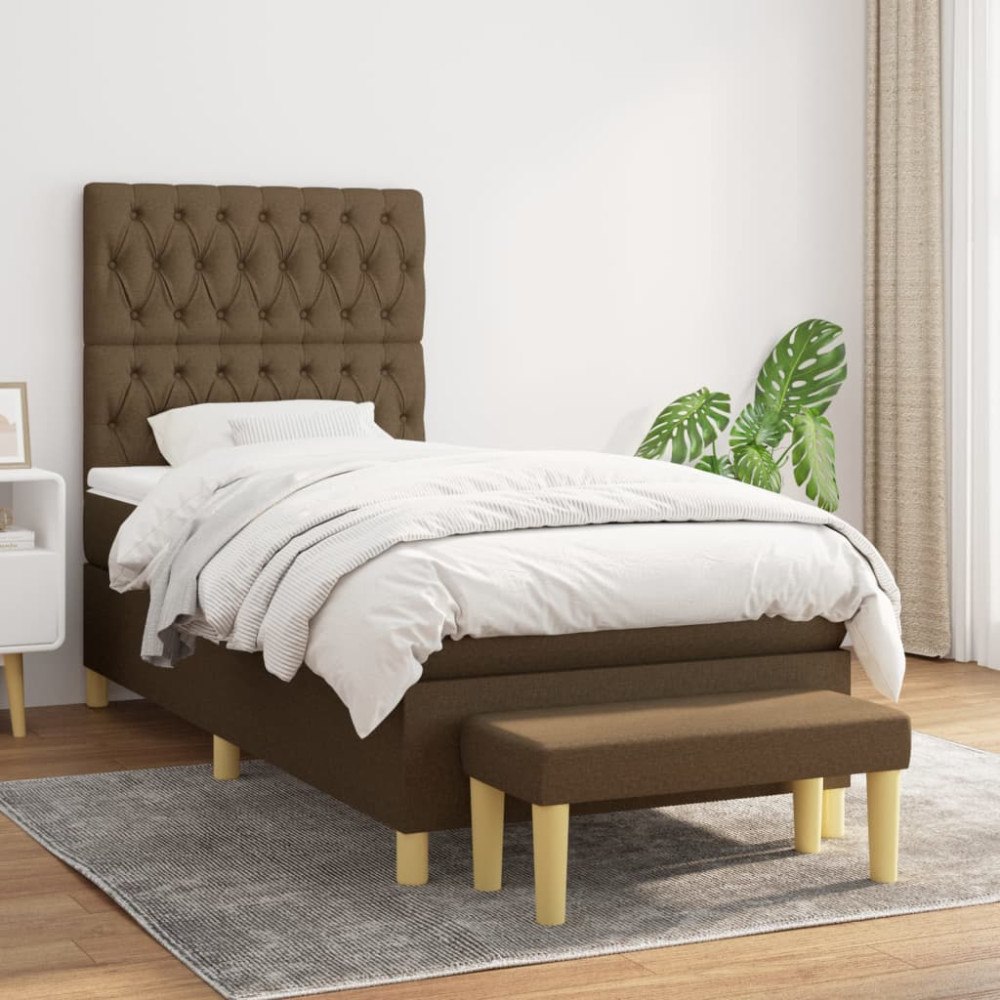 vidaXL Ramsäng med madrass mörkbrun 90x190 cm tyg