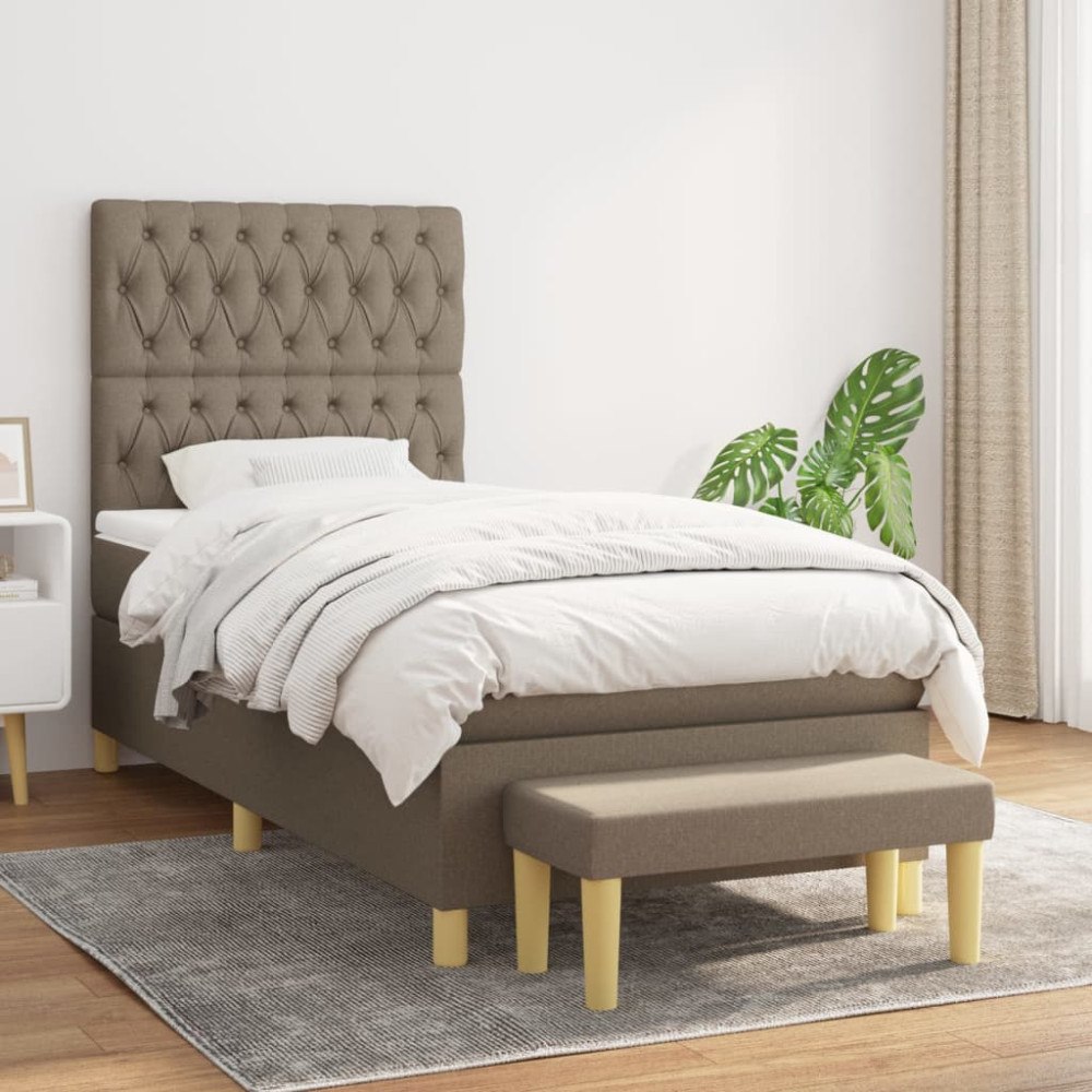 vidaXL Ramsäng med madrass taupe 90x190 cm tyg