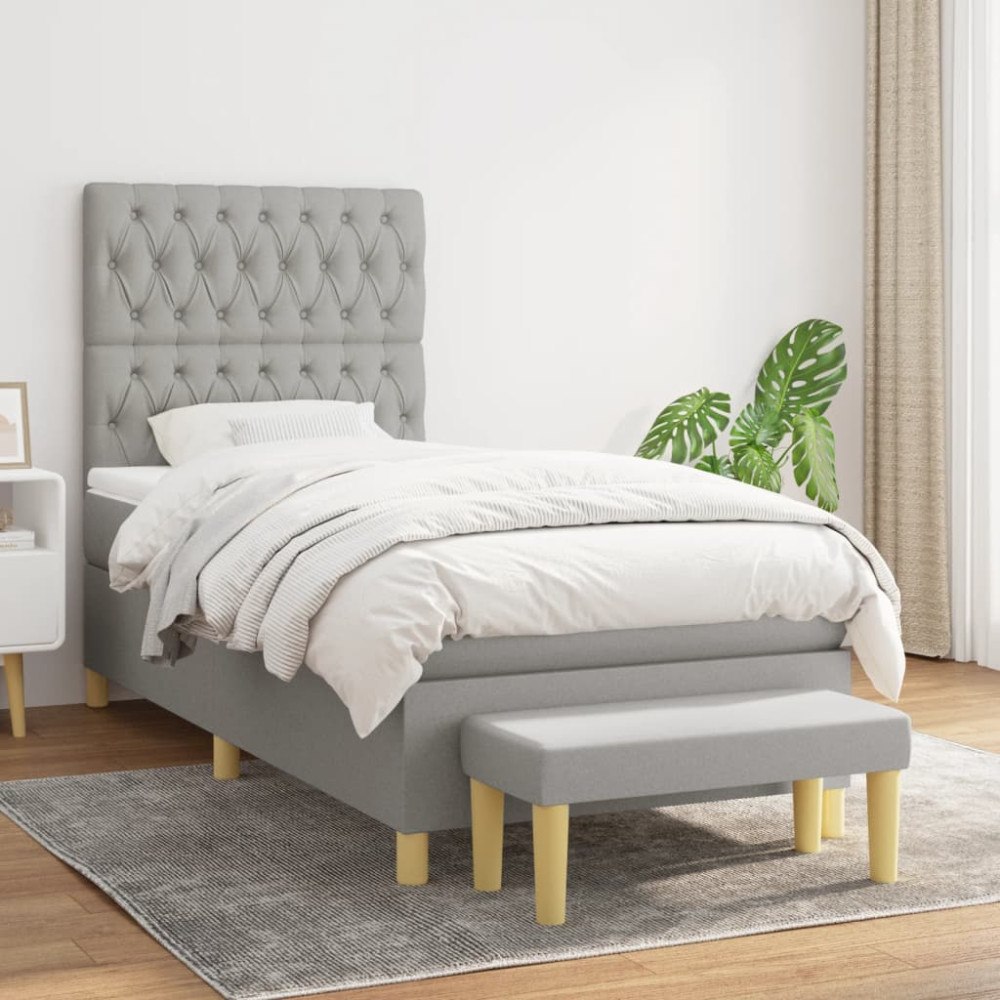 vidaXL Ramsäng med madrass ljusgrå 90x200 cm tyg