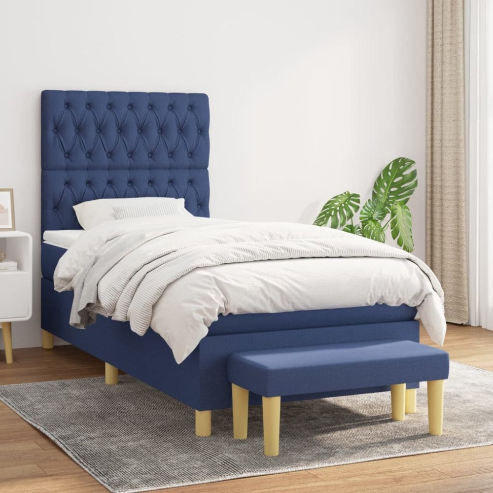 vidaXL Ramsäng med madrass blå 90x200 cm tyg