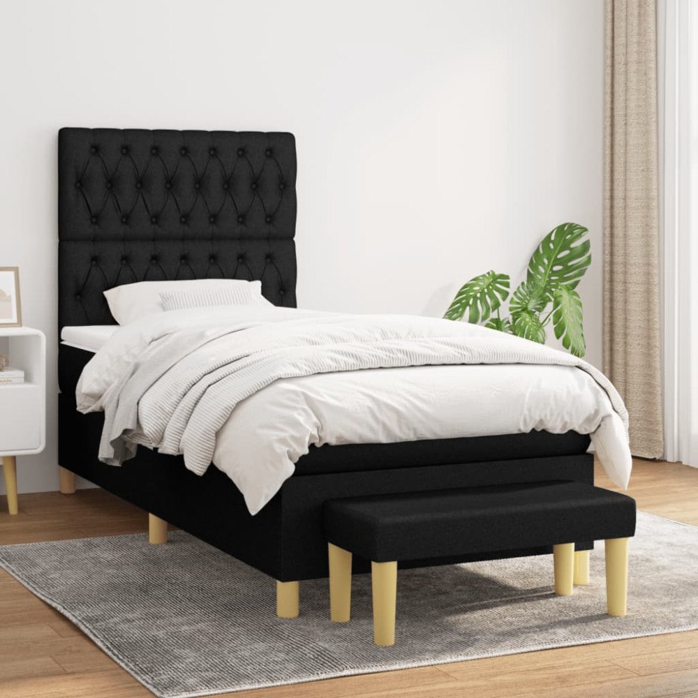 vidaXL Ramsäng med madrass svart 100x200 cm tyg