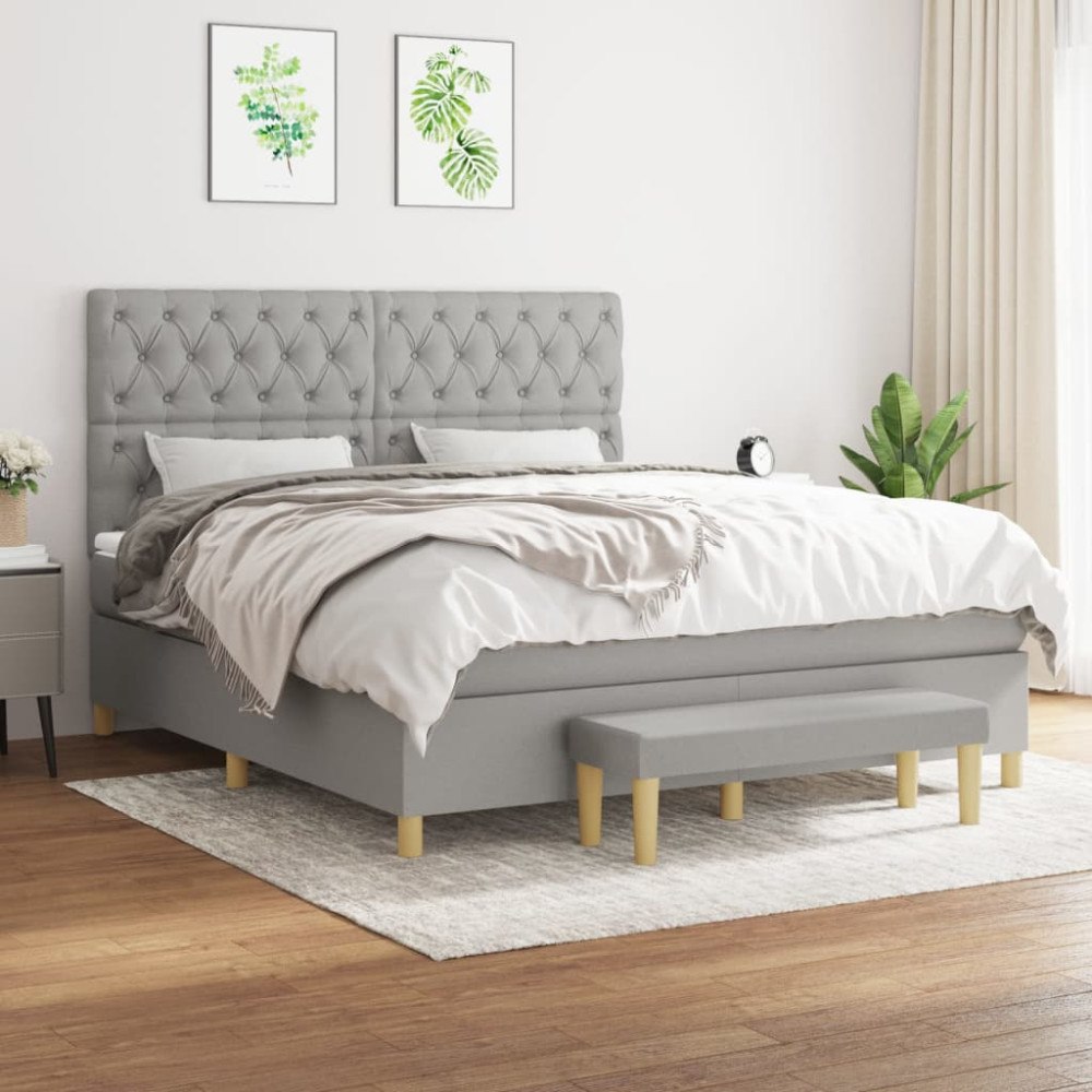 vidaXL Ramsäng med madrass ljusgrå 160x200 cm tyg