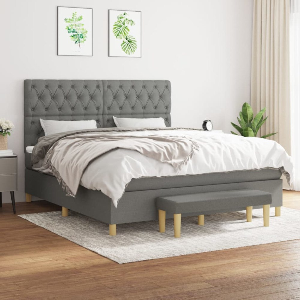 vidaXL Ramsäng med madrass mörkgrå 160x200 cm tyg