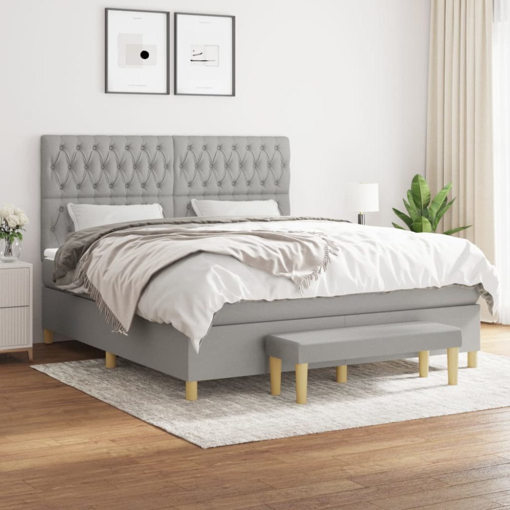 vidaXL Ramsäng med madrass ljusgrå 180x200 cm tyg