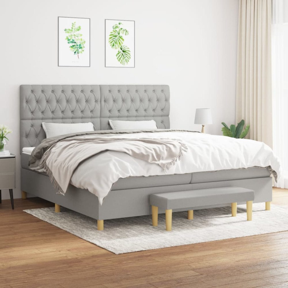 vidaXL Ramsäng med madrass ljusgrå 200x200 cm tyg