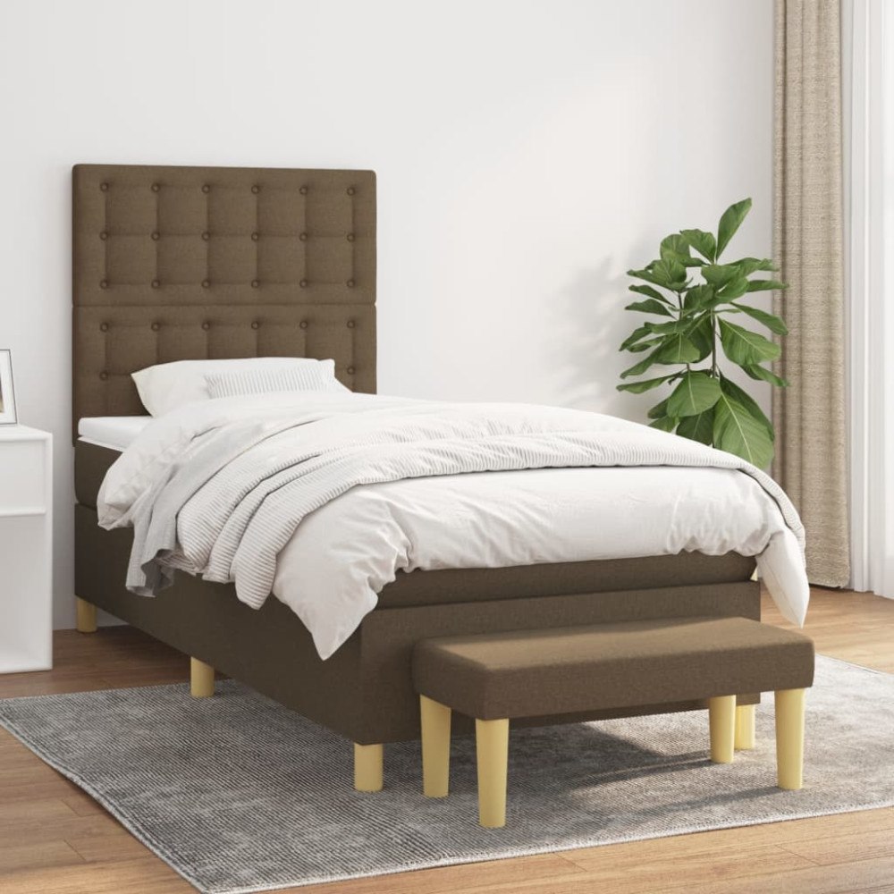 vidaXL Ramsäng med madrass mörkbrun 90x190 cm tyg