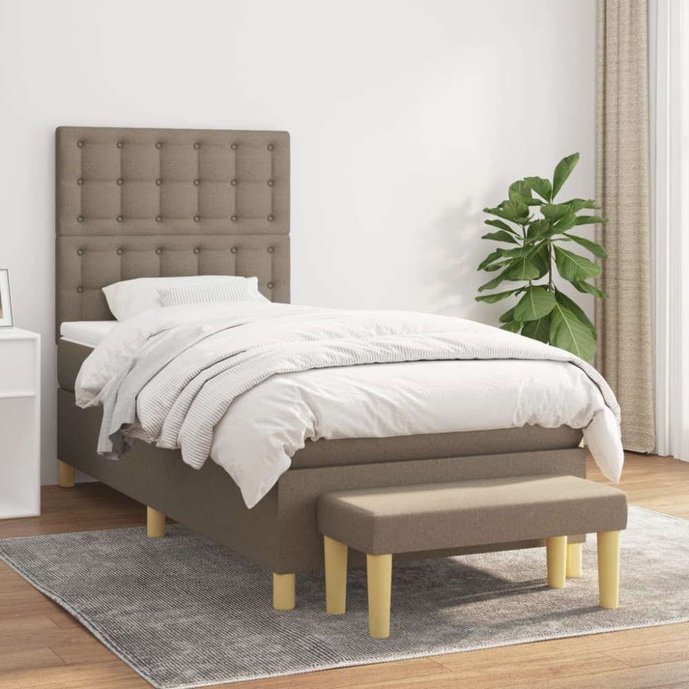 vidaXL Ramsäng med madrass taupe 90x190 cm tyg