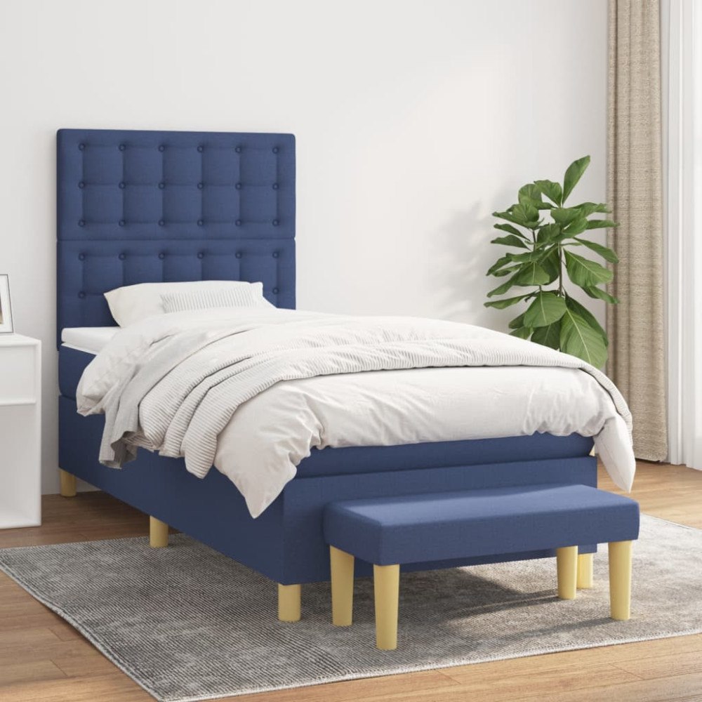 vidaXL Ramsäng med madrass blå 90x190 cm tyg