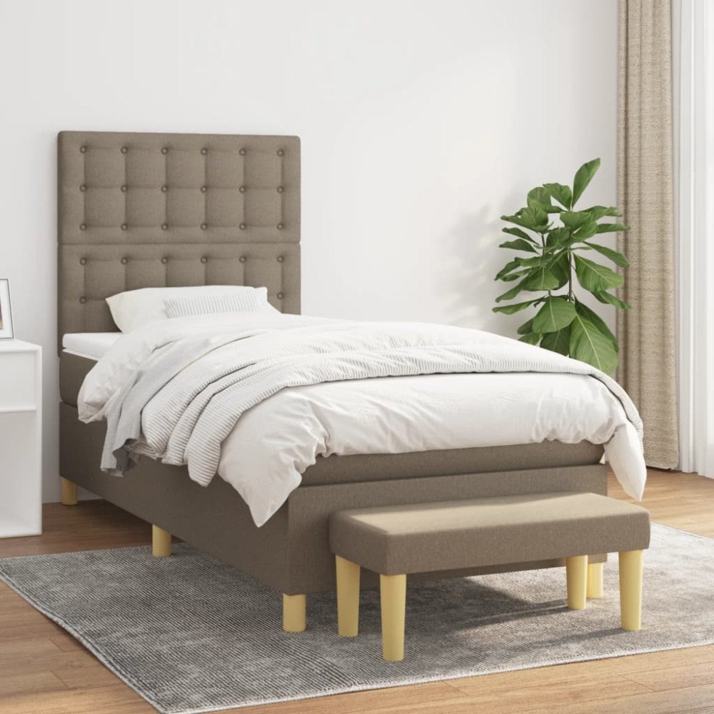 vidaXL Ramsäng med madrass taupe 90x200 cm tyg