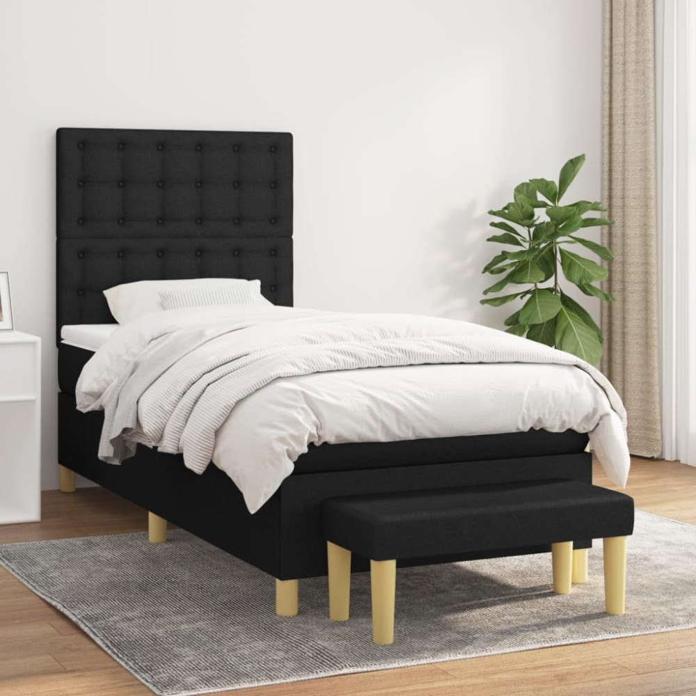 vidaXL Ramsäng med madrass svart 100x200 cm tyg