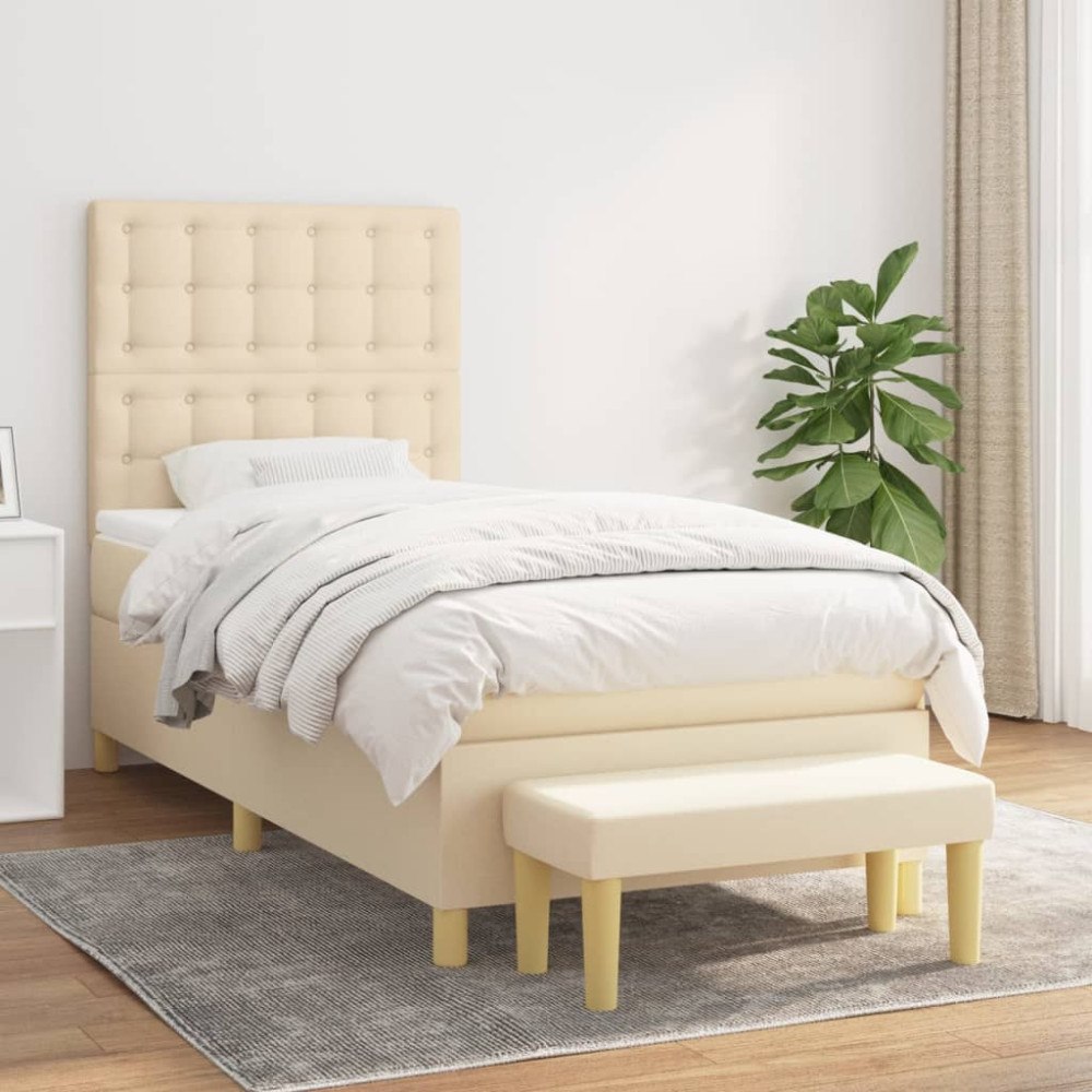 vidaXL Ramsäng med madrass gräddvit 100x200 cm tyg